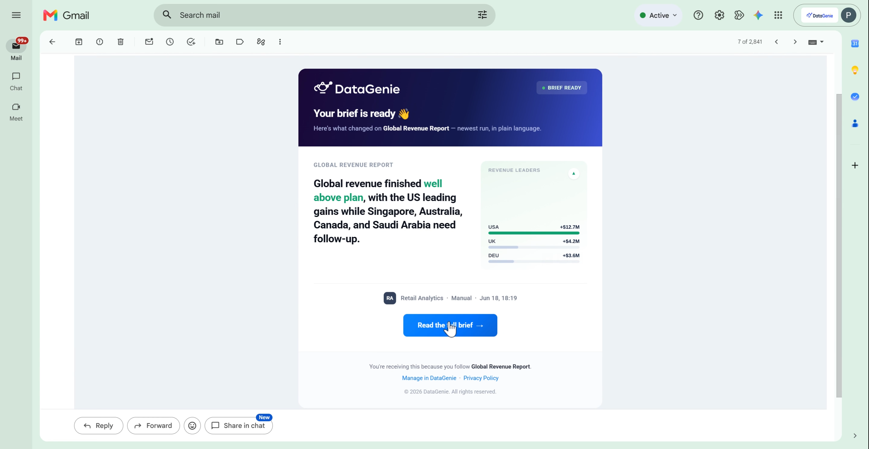 A completed Brief appearing in the Briefs feed grouped by date